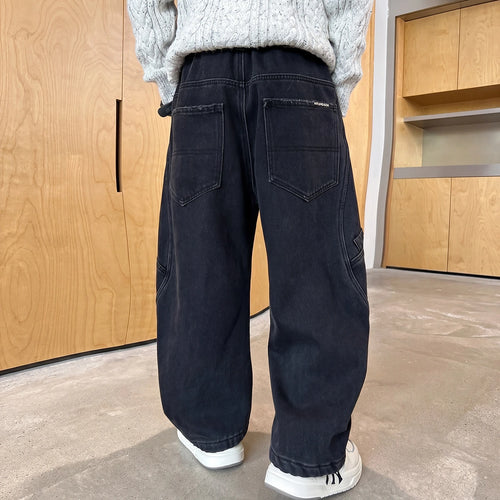 Boys Black Loose Fit Elasticated Denim Jeans Pants