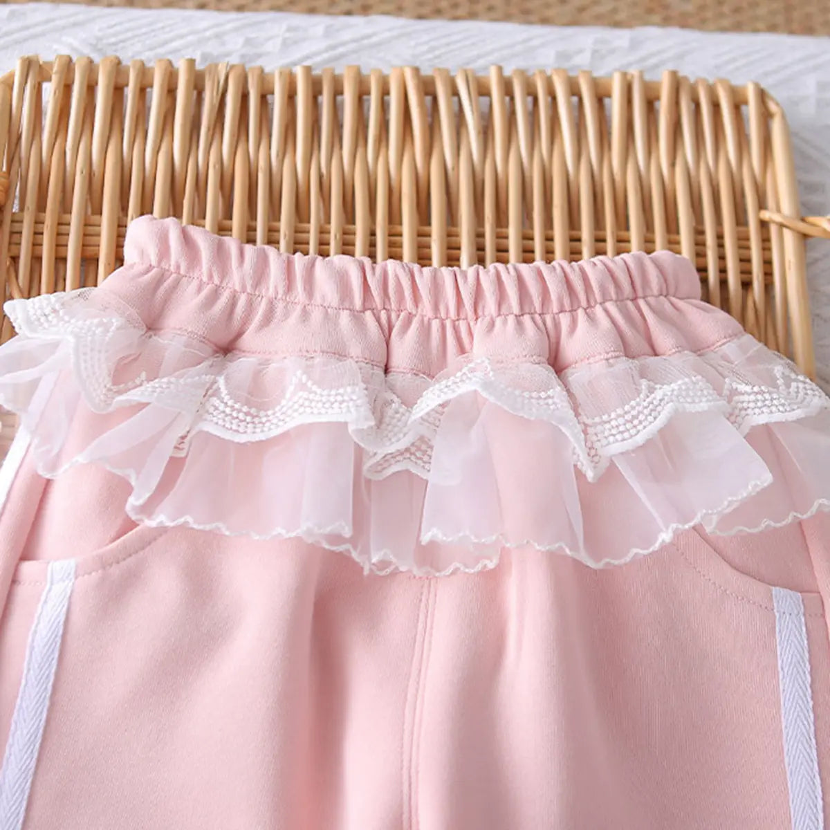 Girls Pink Bow Applique Sweatshirt With Pant Sets Sets