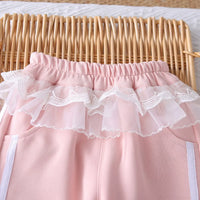 Girls Pink Bow Applique Sweatshirt With Pant Sets Sets