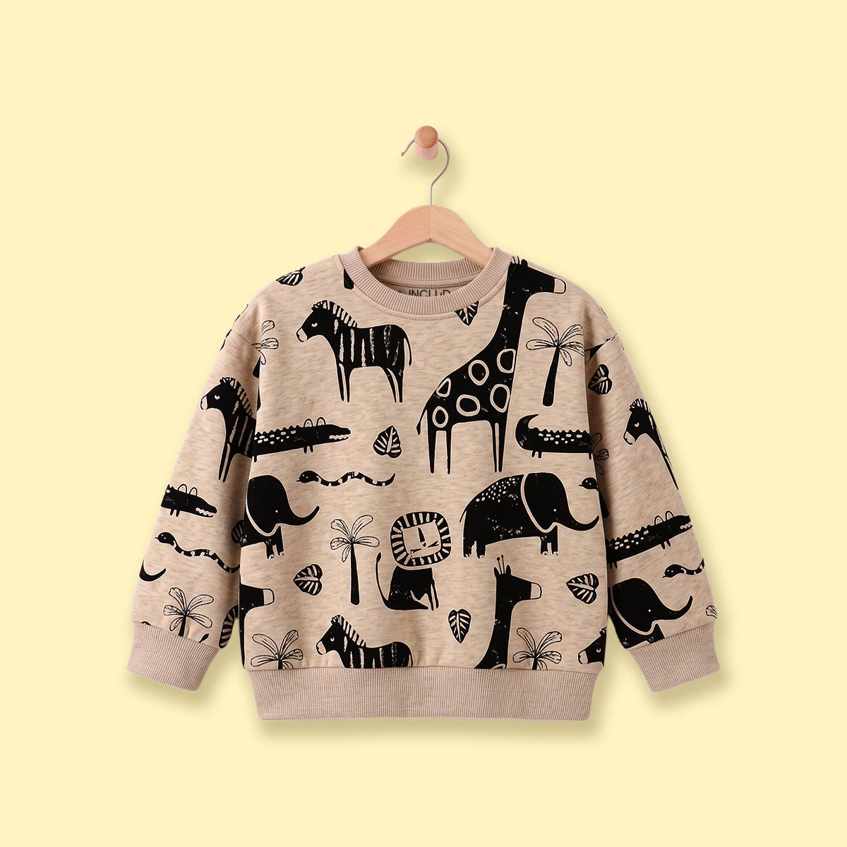 Boys Beige Animal Print Long Sleeve Sweatshirt Sweatshirts & Hoodies Beige 2-3 Y