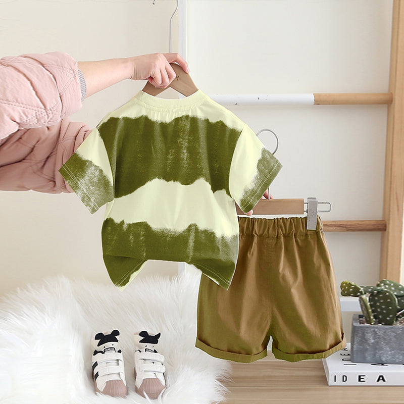 Boys Green Printed T-shirt with Flap Pocket & Shorts Set 2 pc. Sets