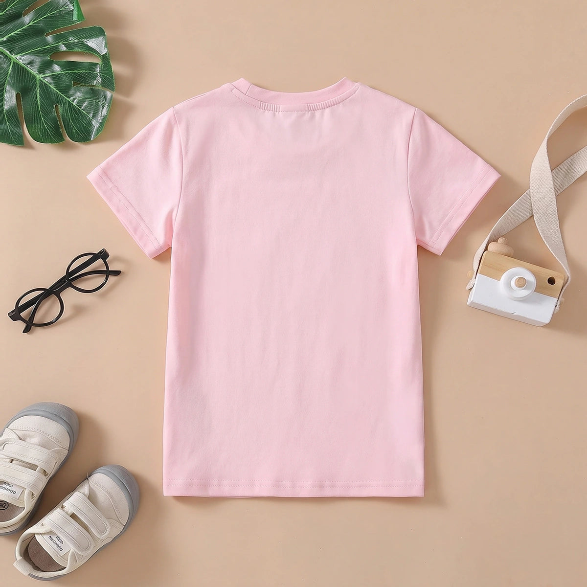 Girls Pink Crown Graphic Print Short Sleeve T-Shirt Tshirts
