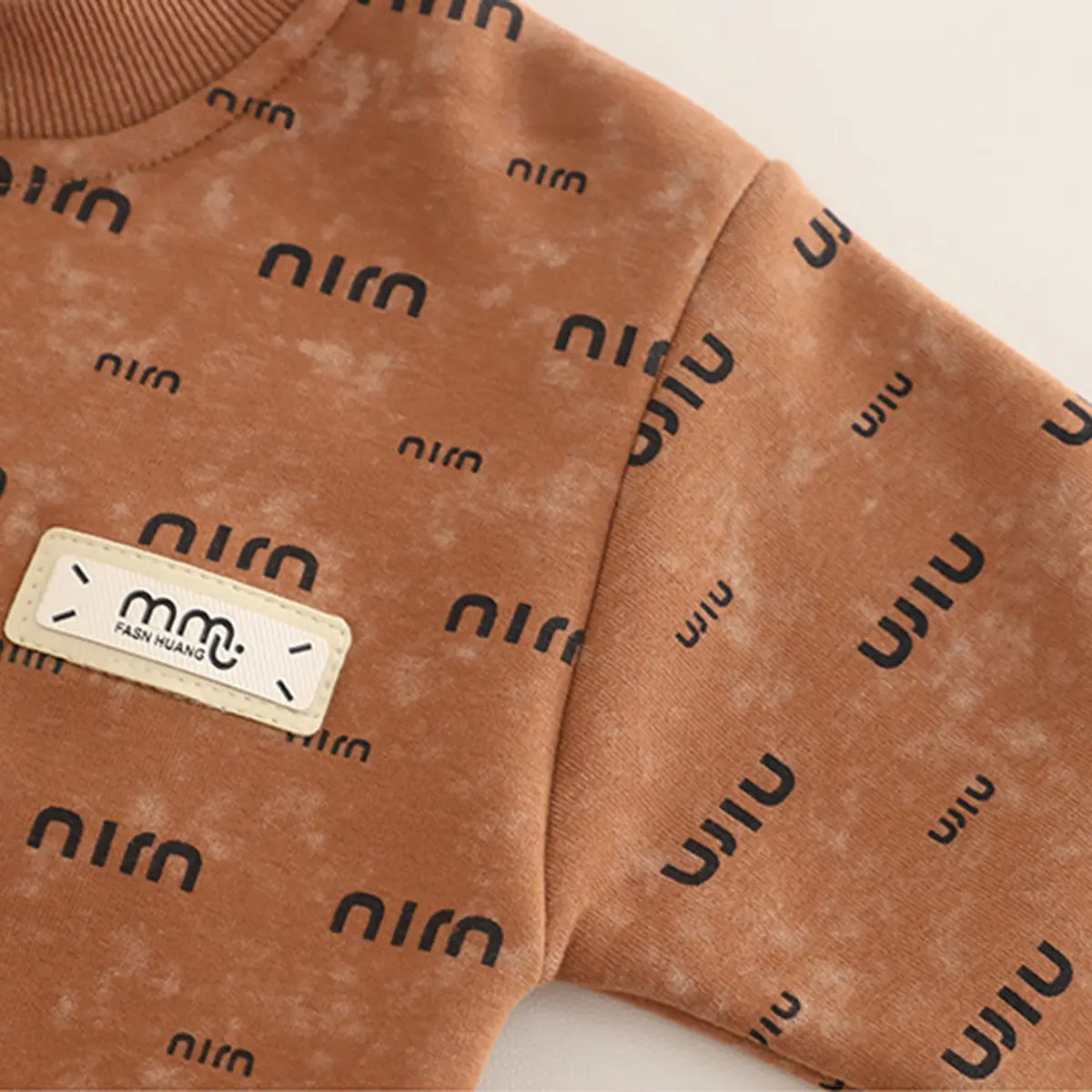 Boys Brown Printed Regular Sweatshirt With Denim Trousers Sets 2 pc. Sets