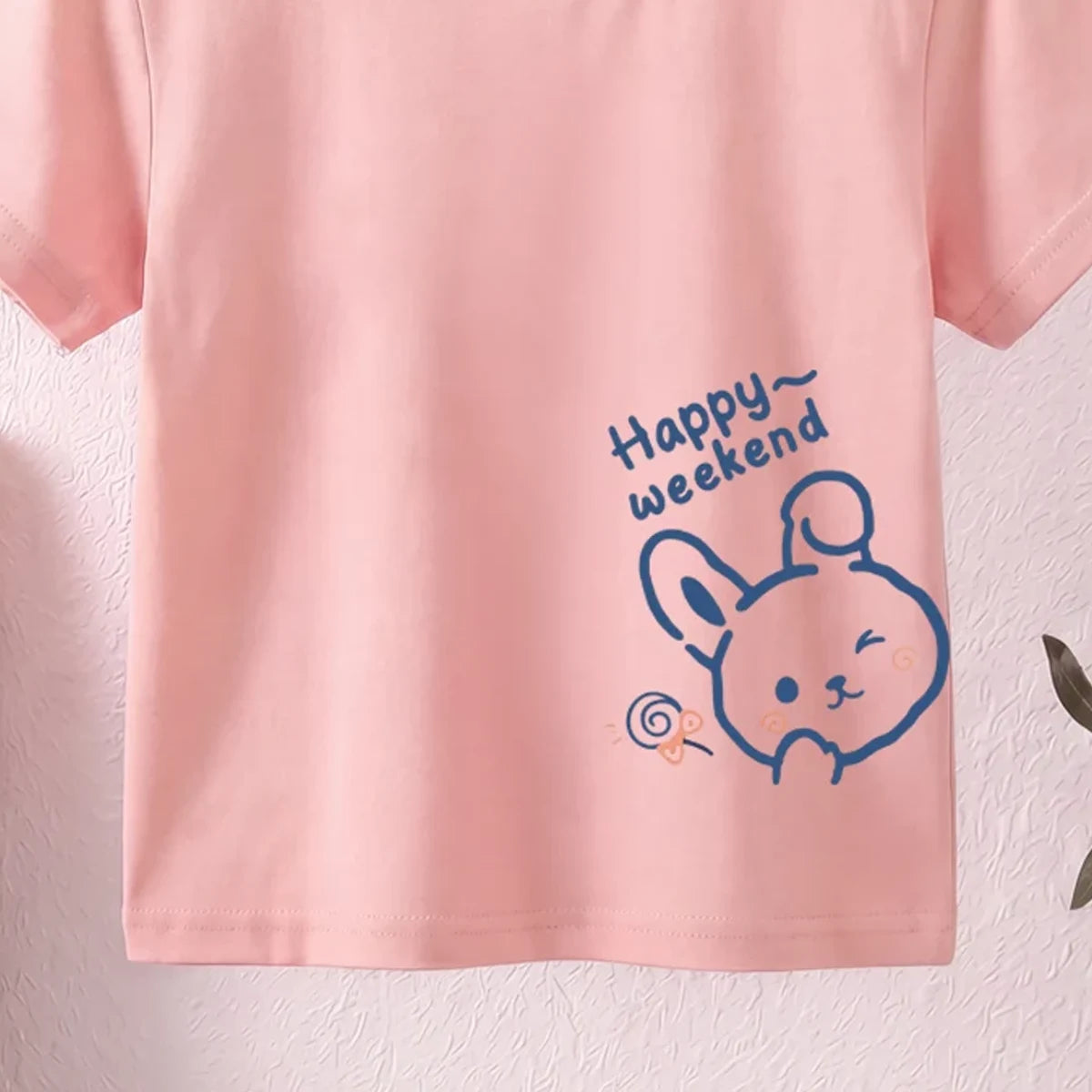 Girls Pink Short Sleeve Happy Weekend Typography Print T-Shirt Tshirts