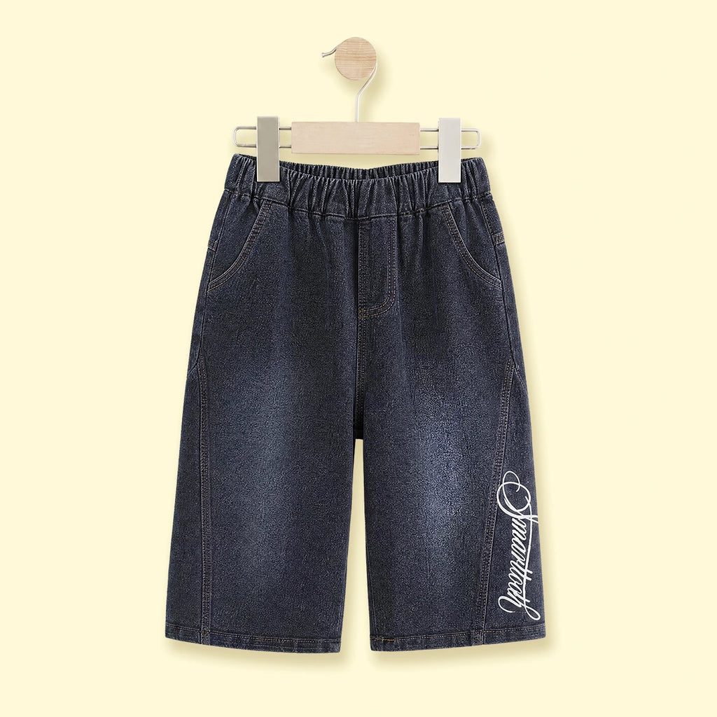 Boys Blue Typographic Denim Shorts Shorts Blue 1-2 Y