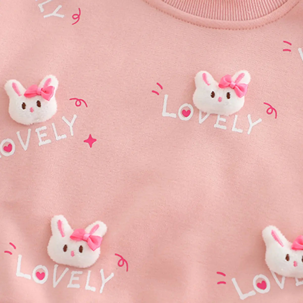 Girls Pink Applique Regular Sweatshirt With Trousers Sets 2 pc. Sets
