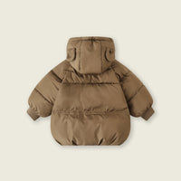 Girls Light Brown Solid Front Zipper Hooded Puffer Jacket Coats & Jackets