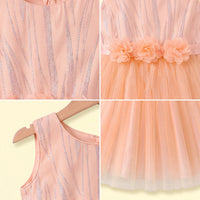 Girls peach sleeveless party gown with floral waist and tulle