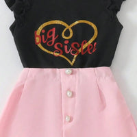 Girls Typographic Printed Top With Pink Shorts Set Sets