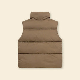 Boys Brown Quilted Puffer Vest With Stand-up Collar Coats & Jackets