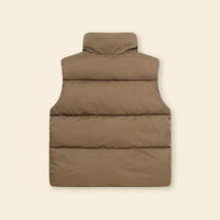 Boys Brown Quilted Puffer Vest With Stand-up Collar Coats & Jackets