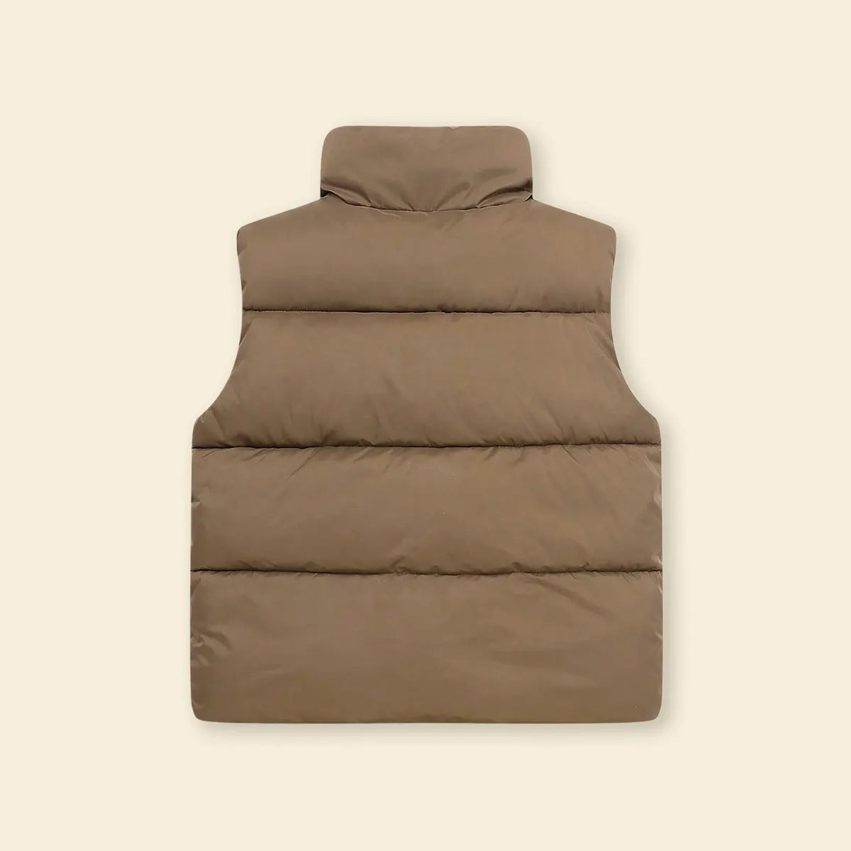 Boys Brown Quilted Puffer Vest With Stand-up Collar Coats & Jackets
