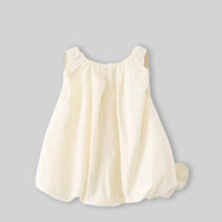 Girls Off White Solid Sleeveless Balloon Dress With Bow Details Casual Dresses