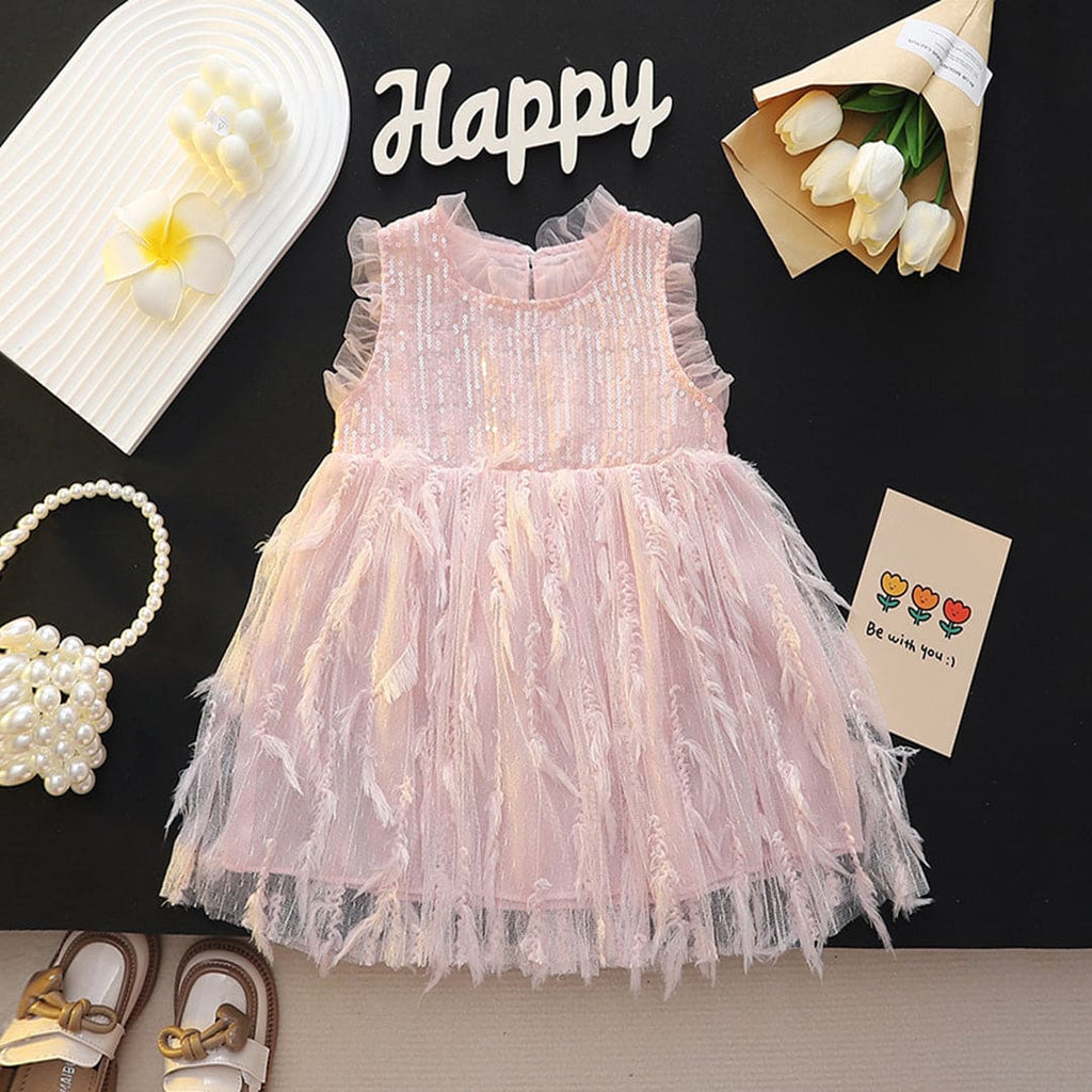 Girls Sequins Textured Tulle Party Dress