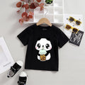 Girls Black Panda Print Short Sleeve T-Shirt Tshirts Black 1-2 Y