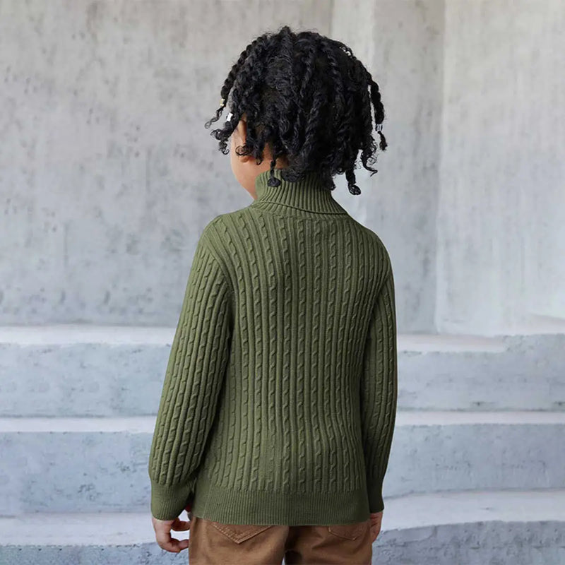 Boys Green Turtle-Neck Cable Knit Sweater Sweaters & Cardigans