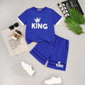 Boys Royal Blue Typographic King Printed T-Shirt With Shorts Sets Sets Royal Blue 7-8 Y