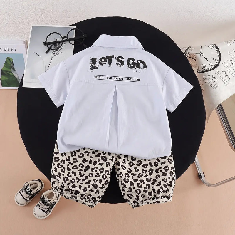 Boys Light Blue Animal Printed Shirt with Elasticated Shorts Sets 2 pc. Sets