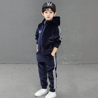 Boys Navy Blue Three Side Stripes Hooded Zip-up Jacket With Jogger Sets Sets Navy Blue 5-6 Y