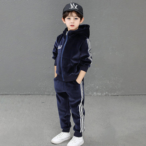 Boys Navy Blue Three Side Stripes Hooded Zip-up Jacket With Jogger Sets Sets Navy Blue 5-6 Y