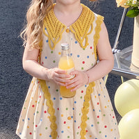 Girls Cream Polka Dot Print Sleeveless Dress Casual Dresses