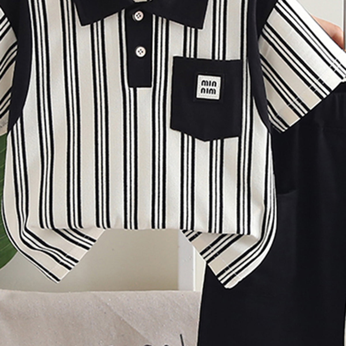 Boys Black Striped Contrast Collared Polo T-Shirt With Shorts Set 2 pc. Sets