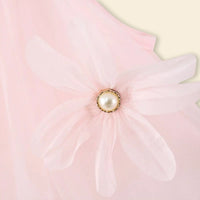 Girls Light Pink Flower Applique Tulle Overlay Sleeveless A-line Dress Casual Dresses