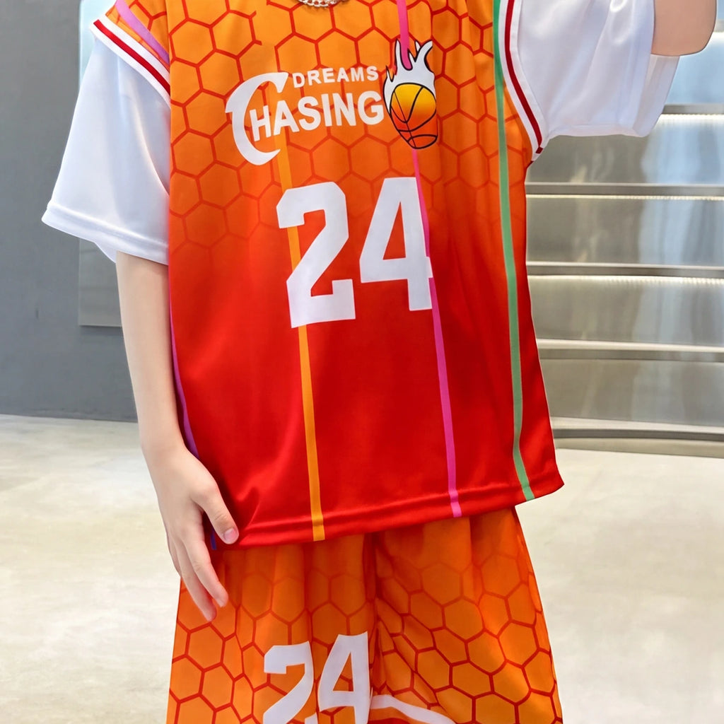 Boys Orange Typographic Print Short Sleeve T-Shirt With Shorts Sets 2 pc. Sets