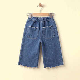 Girls Blue Polka Dot Print Denim Jeans Pants