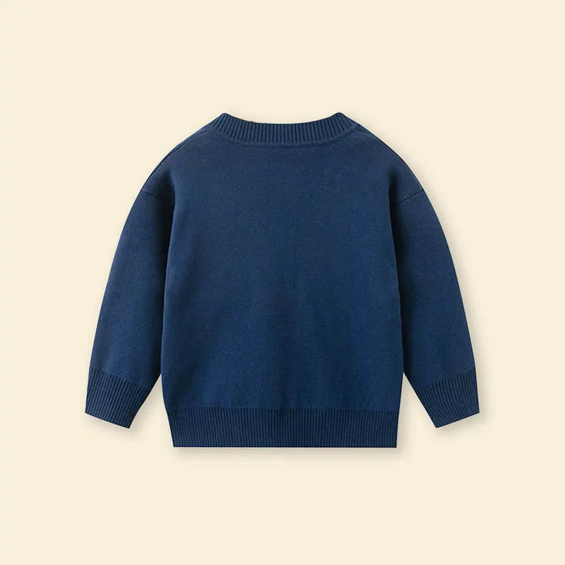 Boys Navy Blue Cardigan With Self-Design Puppy Patterns Sweaters & Cardigans