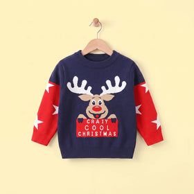 Boys Navy Blue Sweater With Self-Design Reindeer Pattern Sweaters & Cardigans Navy Blue 2-3 Y