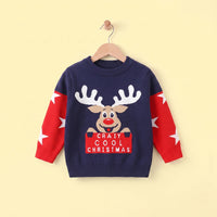 Boys Navy Blue Sweater With Self-Design Reindeer Pattern Sweaters & Cardigans Navy Blue 2-3 Y