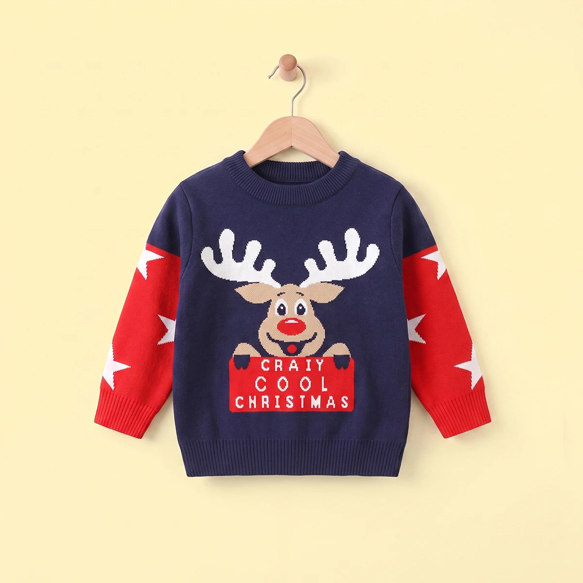 Boys Navy Blue Sweater With Self-Design Reindeer Pattern Sweaters & Cardigans Navy Blue 2-3 Y