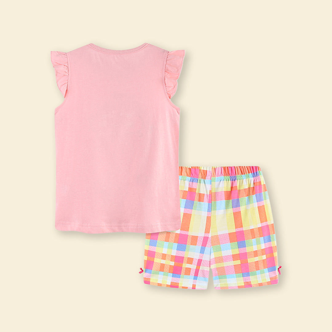 Girls Jellyfish Applique Top With Check Shorts 2 pc. Sets   