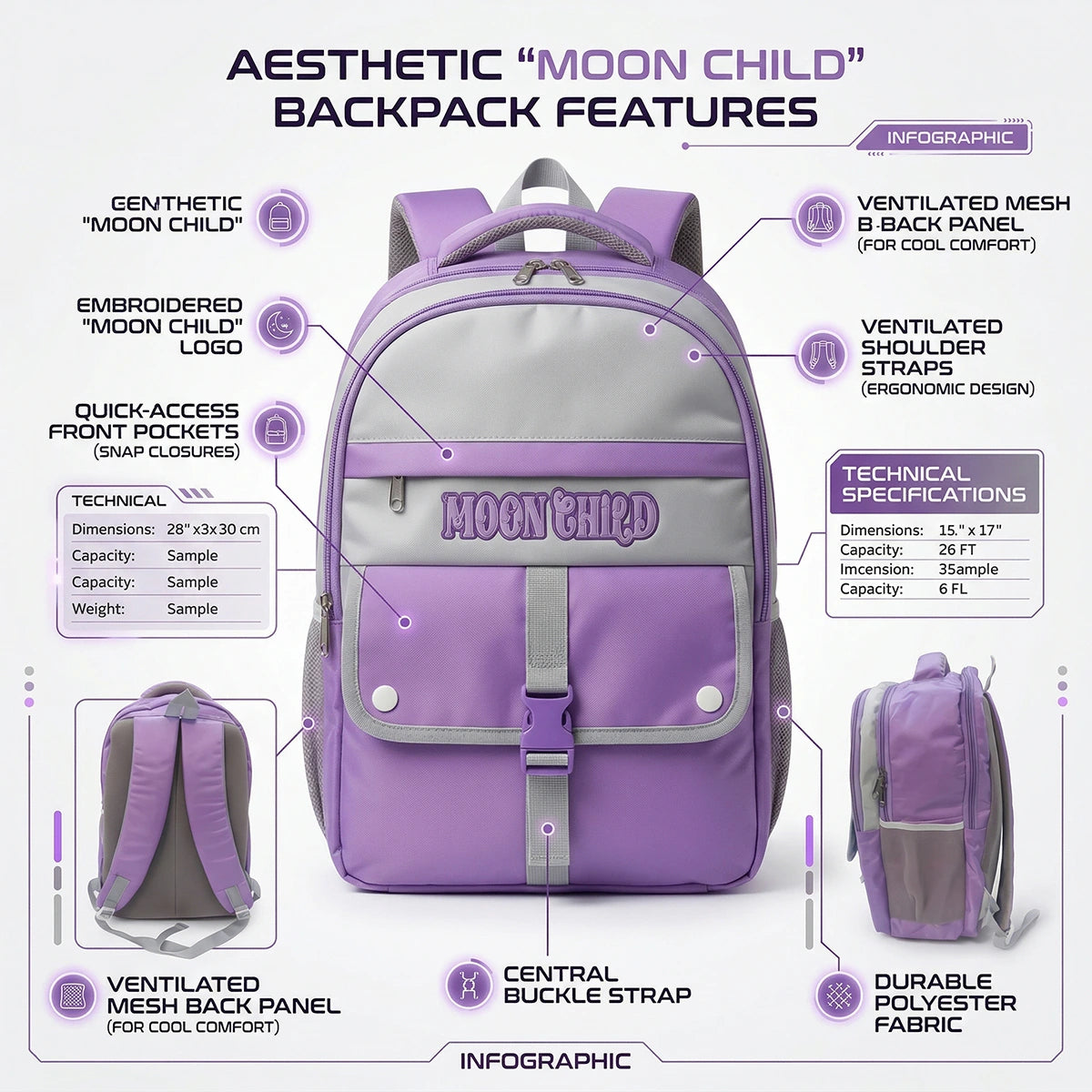 Kids Purple Multi-Compartment School Backpack Trending Accessories