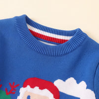 Boys Blue Sweater With Self-Design Santa Pattern Sweaters & Cardigans