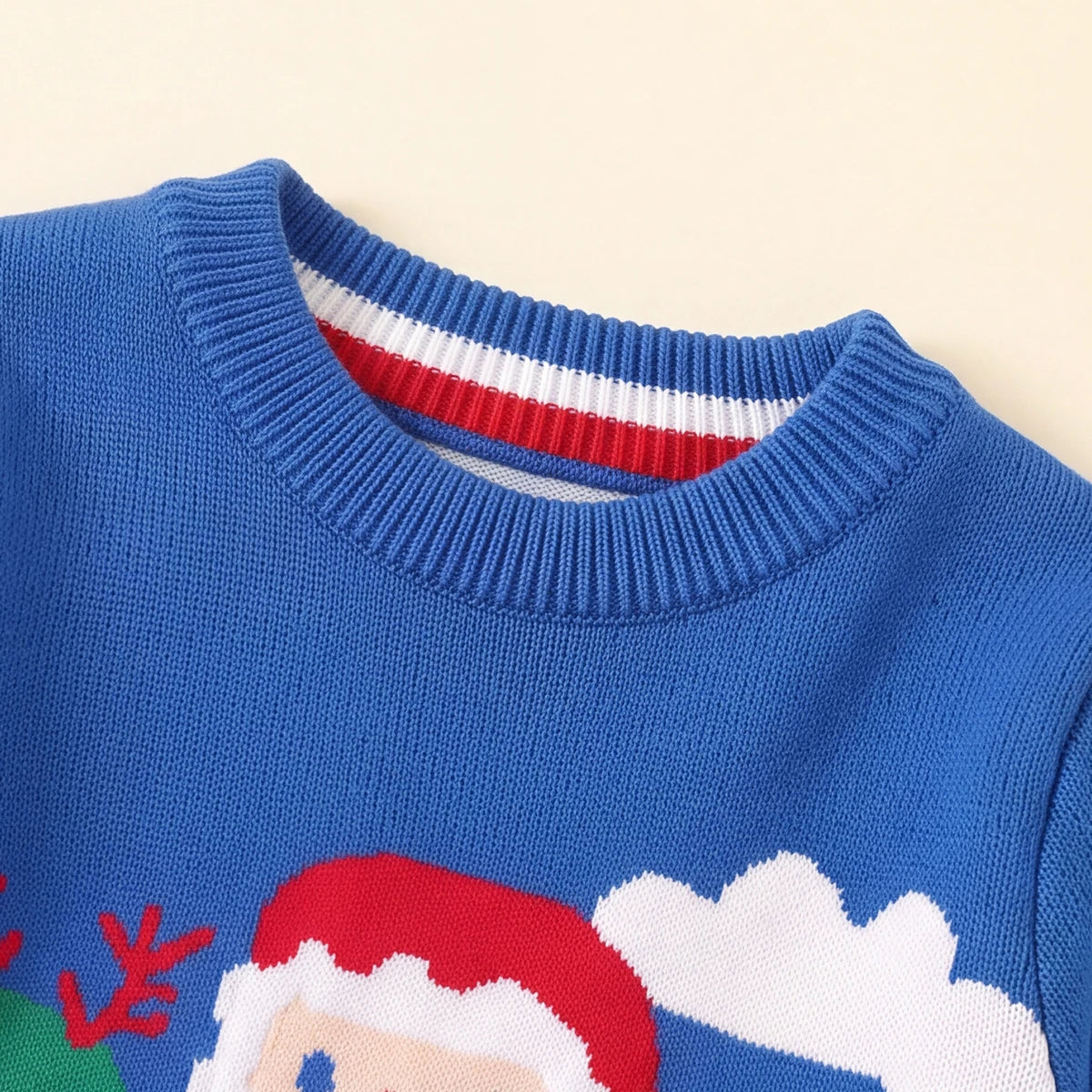 Boys Blue Sweater With Self-Design Santa Pattern Sweaters & Cardigans