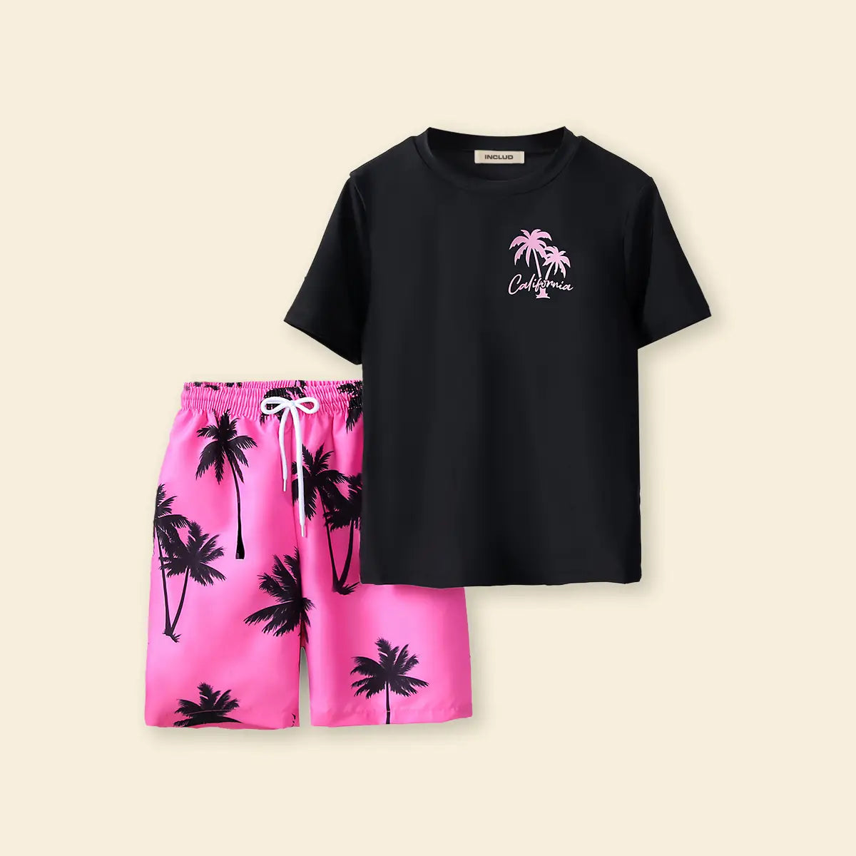 Boys Black Tropical Printed Short Sleeves T-Shirt & Shorts Swimsuit Sets Sets