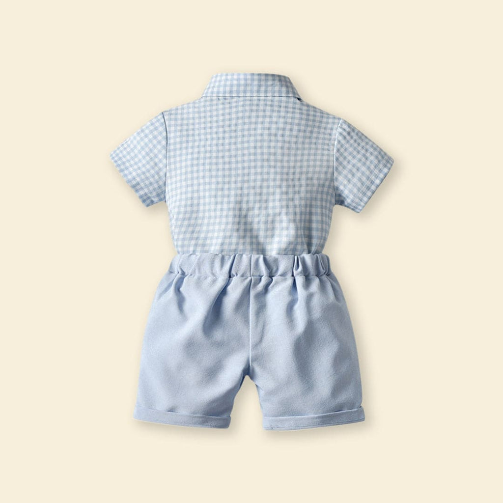 Boys Waistcoat Mock Checkered Shirt With Shorts Set Sets   