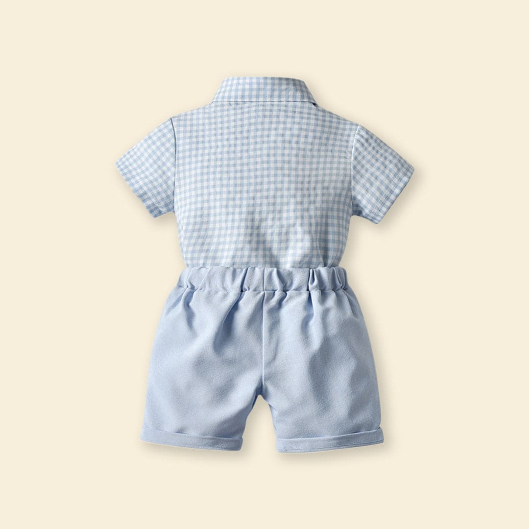 Boys Waistcoat Mock Checkered Shirt With Shorts Set Sets   