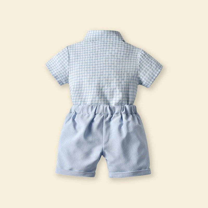 Boys Waistcoat Mock Checkered Shirt With Shorts Set Sets   