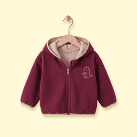 Boys Burgundy Dinosaur Embroidered Hooded Jacket Coats & Jackets burgundy 1-2 Y