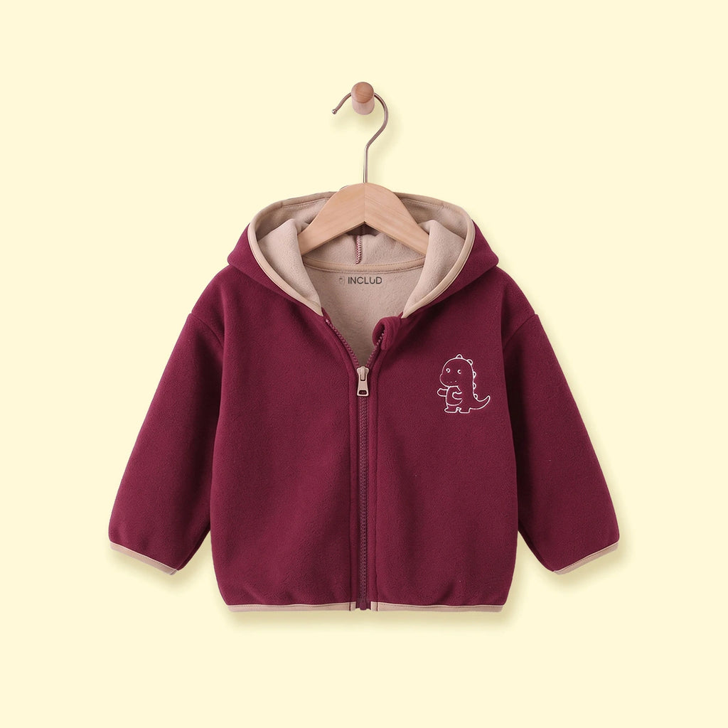 Boys Burgundy Dinosaur Embroidered Hooded Jacket Coats & Jackets burgundy 1-2 Y