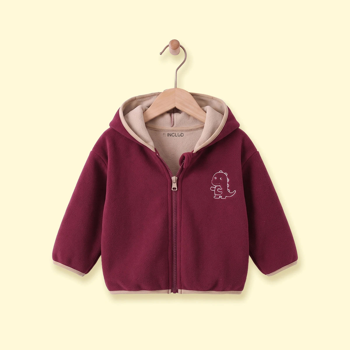 Boys Burgundy Dinosaur Embroidered Hooded Jacket Coats & Jackets burgundy 1-2 Y
