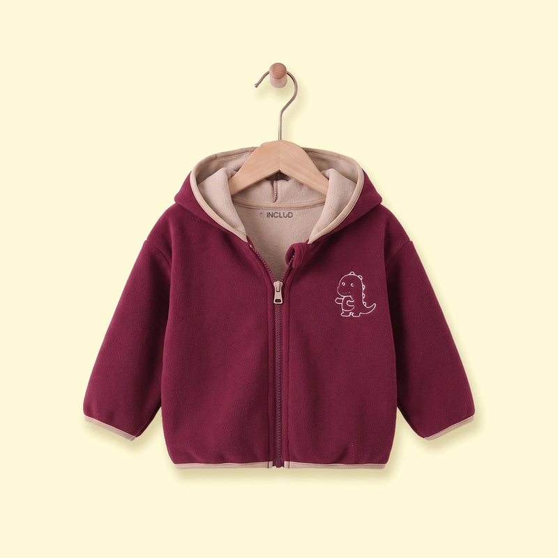 Boys Burgundy Dinosaur Embroidered Hooded Jacket Coats & Jackets burgundy 1-2 Y