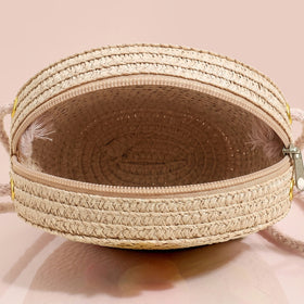 Girls White Floral Applique Round Sling Bag Sling Bags