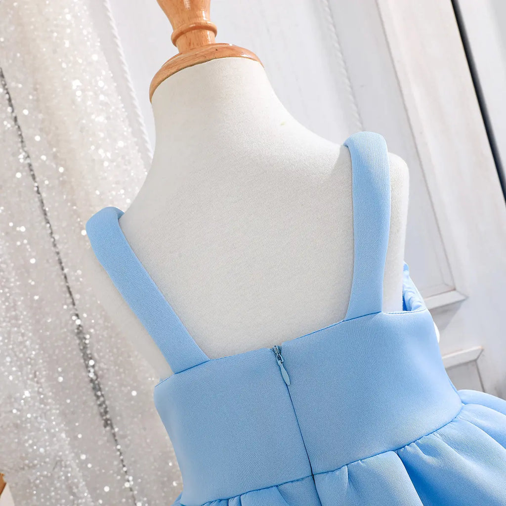 Girls Sky Blue Floral Applique Fit & Flare Party Dresses Party Dresses