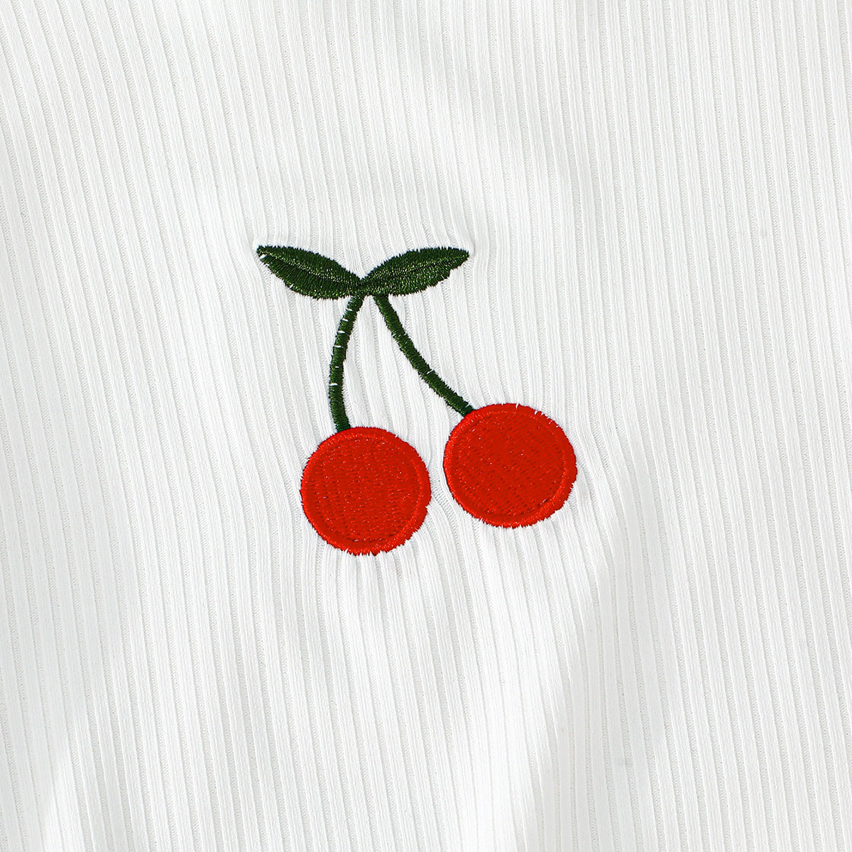 Girls White Cherry Embroidered Top with Checkered Pajama Set Sets