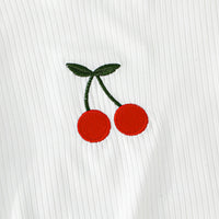 Girls White Cherry Embroidered Top with Checkered Pajama Set Sets