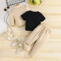 Girls Khaki Blazer With Knit Top & Pant Sets Sets